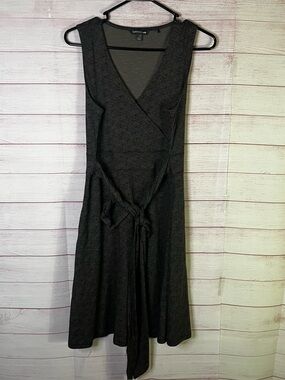 Toad&Co Brown Black Cue Sleeveless Faux Wrap Tie Dress Size Large